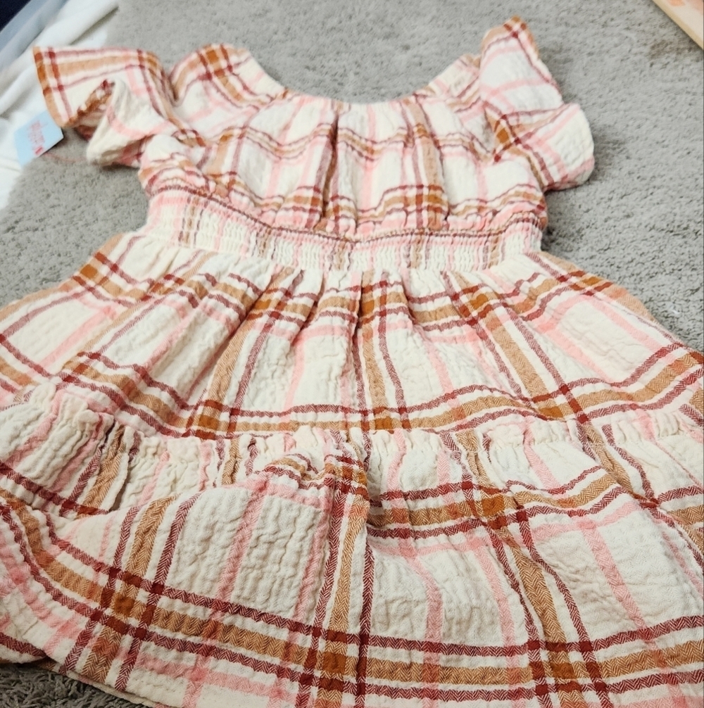 Girls' Short Sleeve Tiered Woven Warm Plaid Dress - Cat & Jack Brown XS - Picture 10 of 10